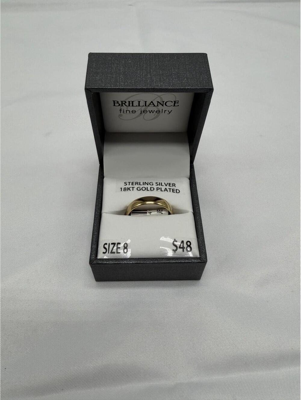 Brilliance Fine Jewelry Sterling Silver 18KT Gold PLTD 4MM Wedding Band Size 8
